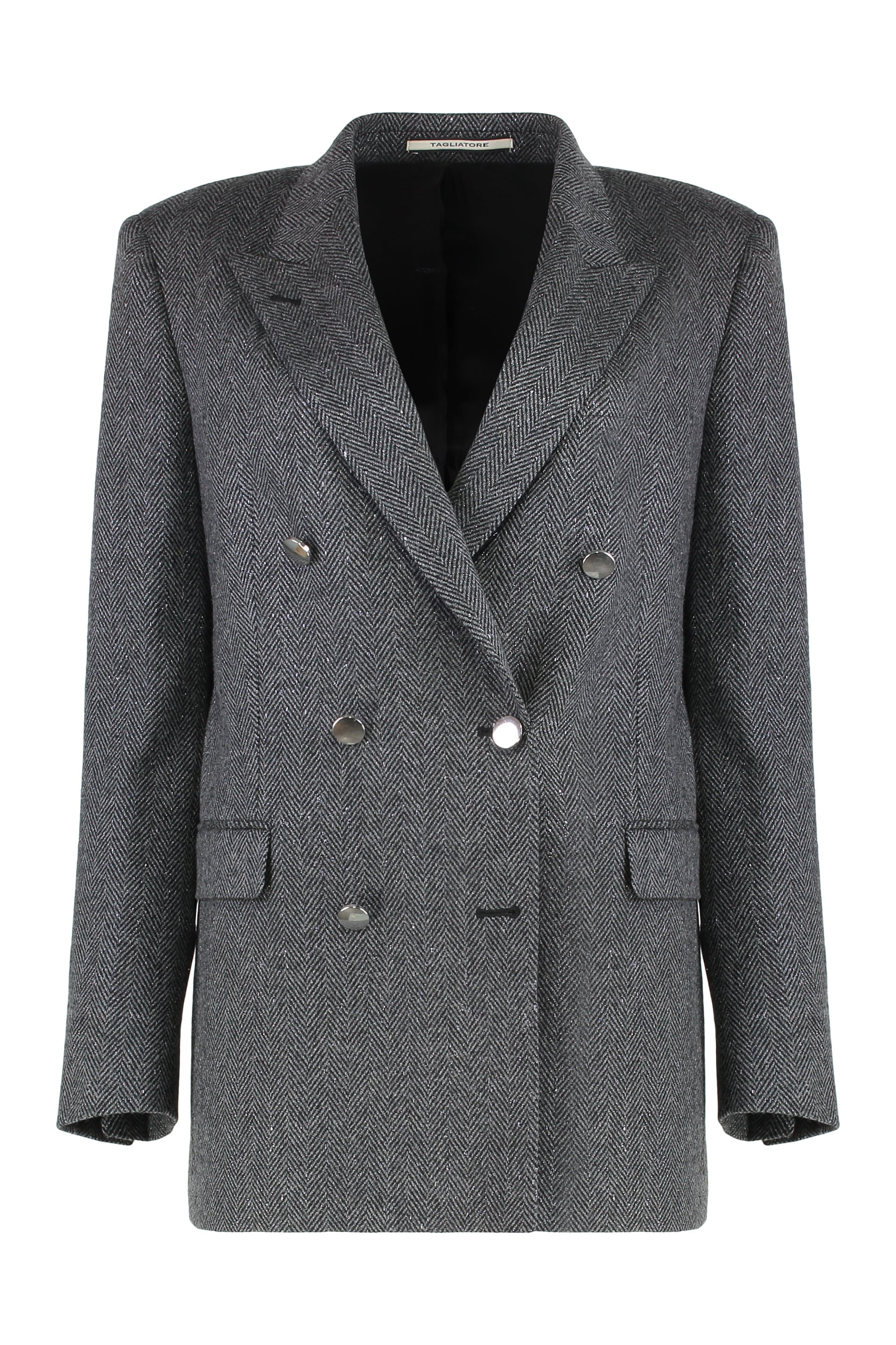 Tagliatore Double-Breasted Herringbone Wool-Blend Jacket with Lance Lapels