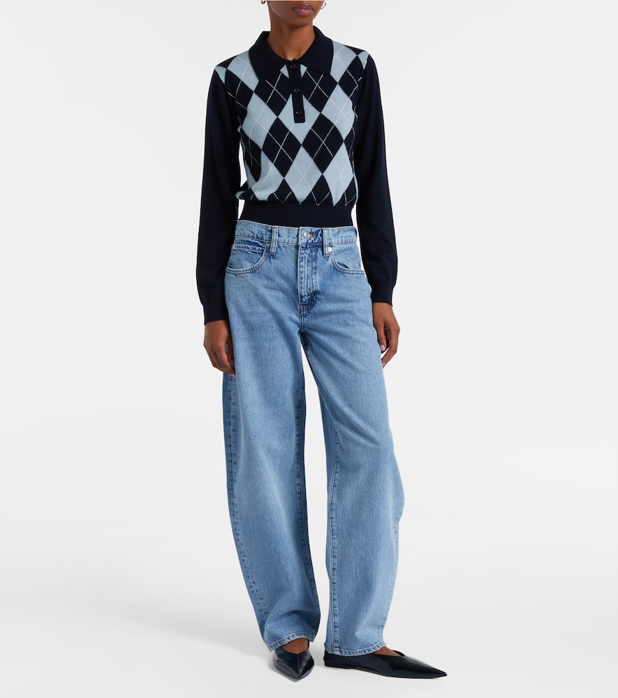 Low Slung mid-rise barrel-leg jeans