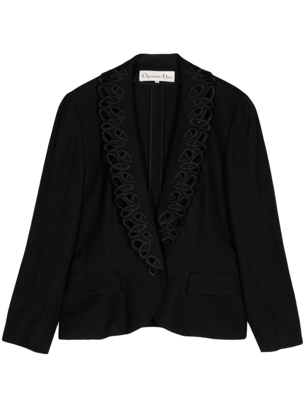 Embroidered-trim single-breasted blazer - Black