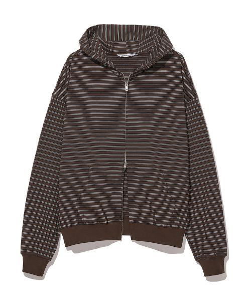 Multi Stripe Hooded Zip-Up Brown