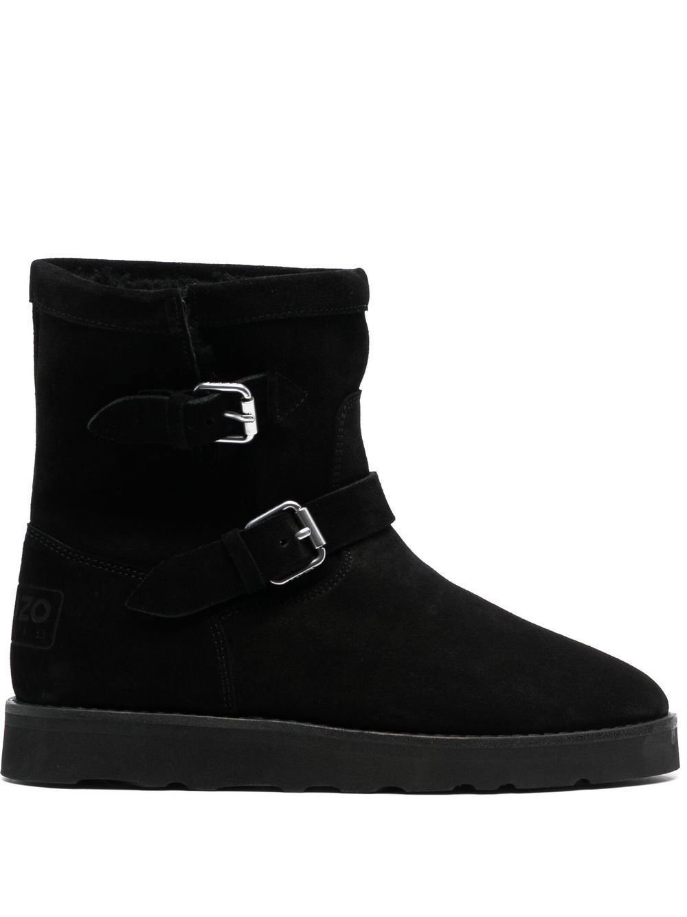 Buckle-detail suede boots - Black