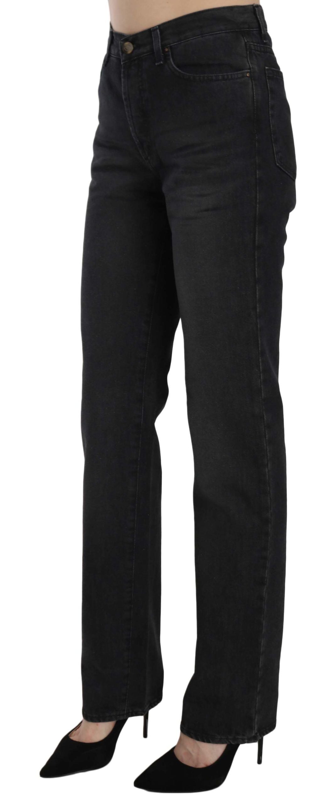 High-Waist Straight Denim Jeans — Black