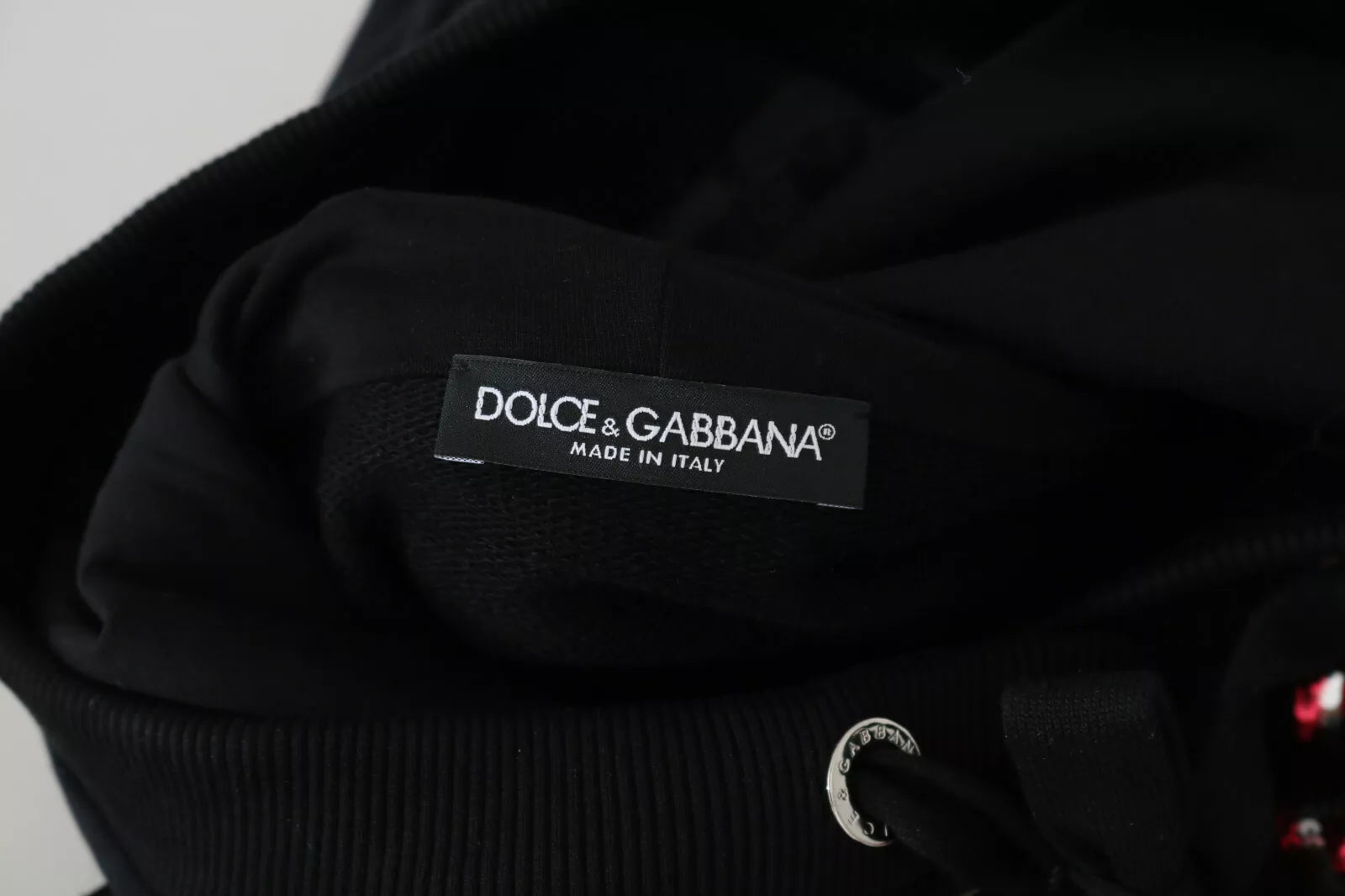 Sequin Logo Embroidered Hoodie — Black