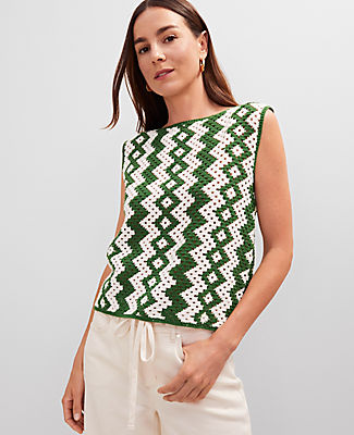 Ann Taylor Petite Geo Crochet Sweater Shell Top