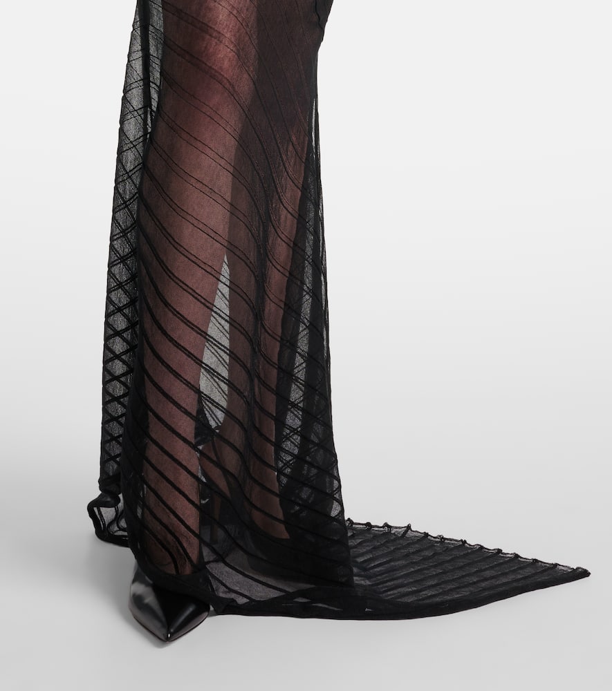 Gathered sheer tulle maxi dress
