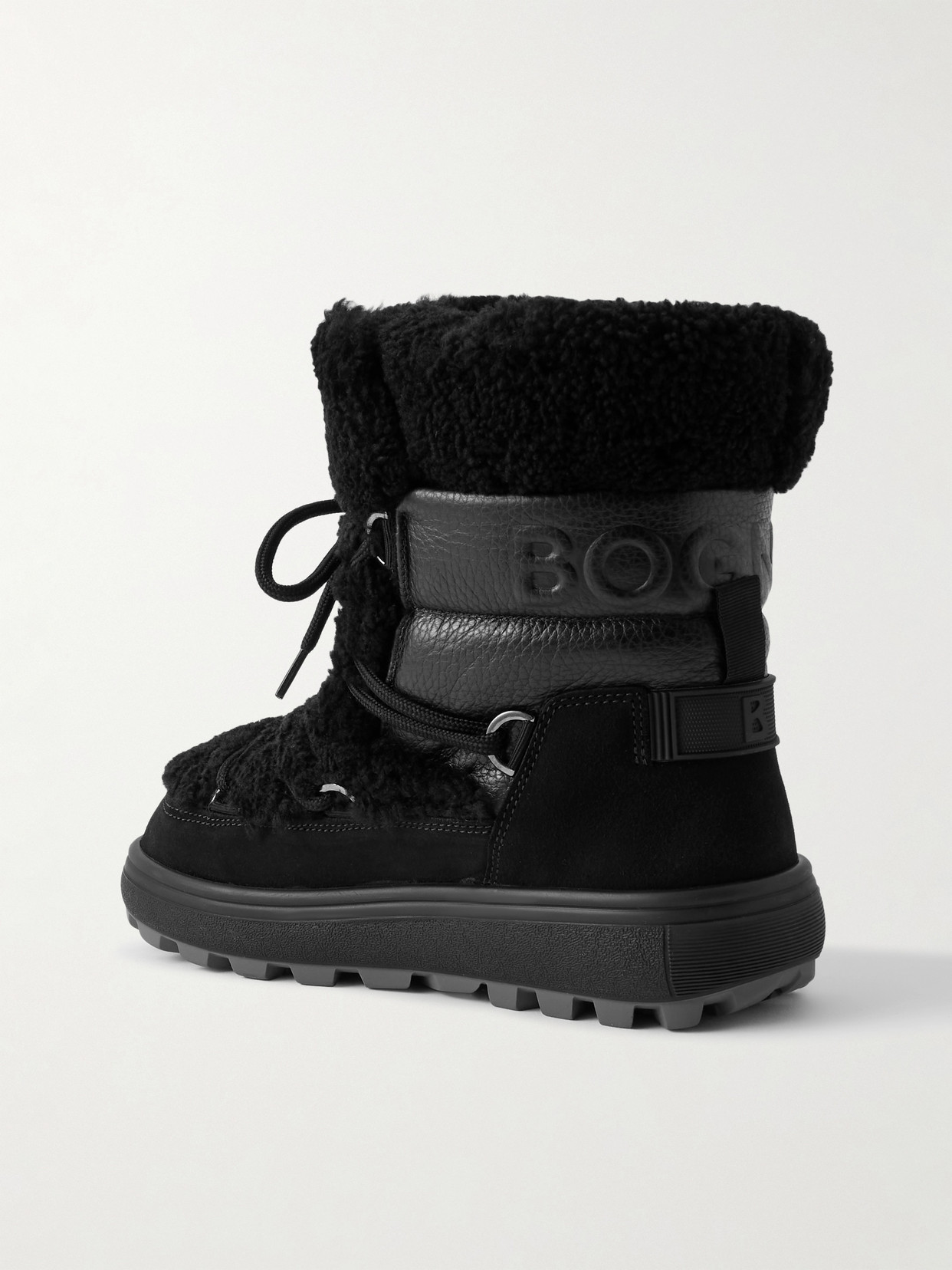 Chamonix Shearling, Textured-leather And Suede Snow Boots - Black