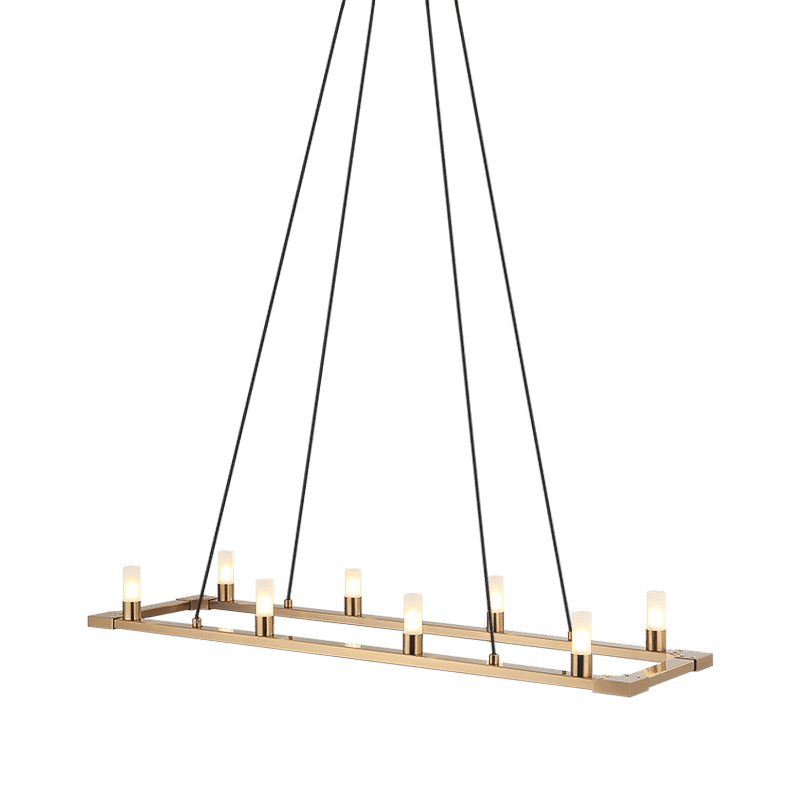 Aged Gold Brass Eight Light Chandelier from the Cascadian Collection