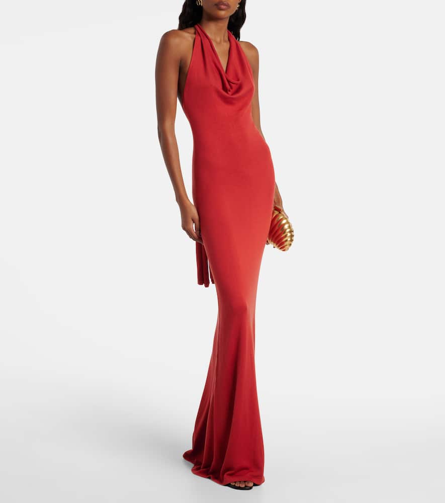 Scarf-detail silk-blend jersey gown