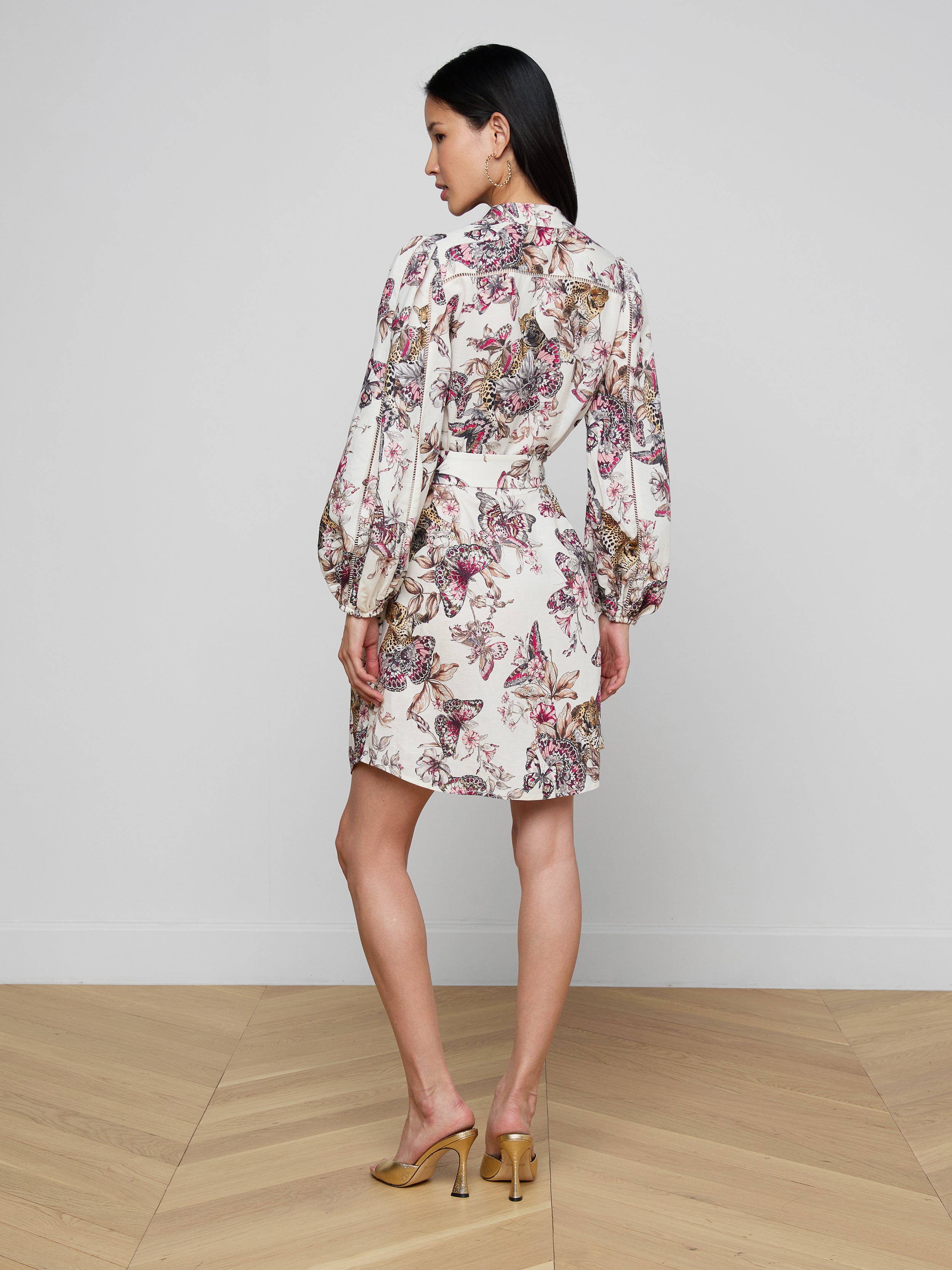 Kiersten Dress In White Multi Large Butterfly Jungle