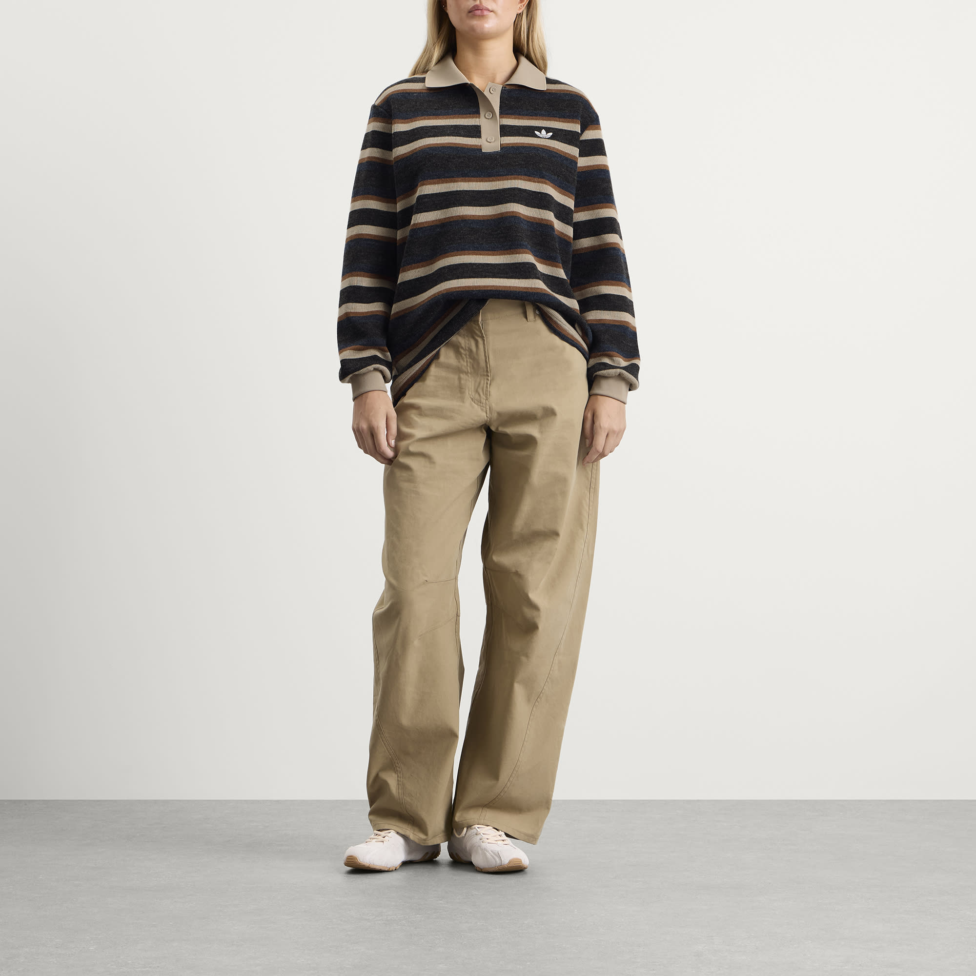 Women's Striped Polo Knit Jumper Black