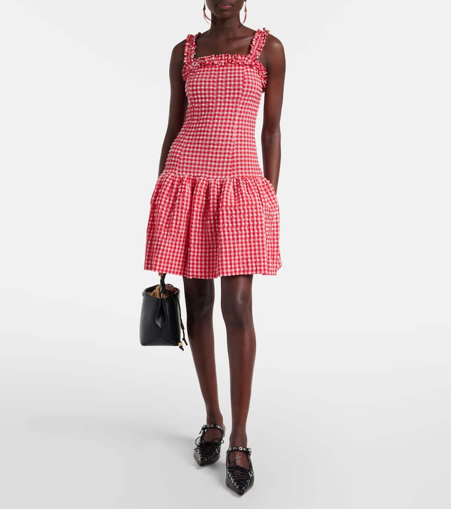 Seersucker ruffled minidress