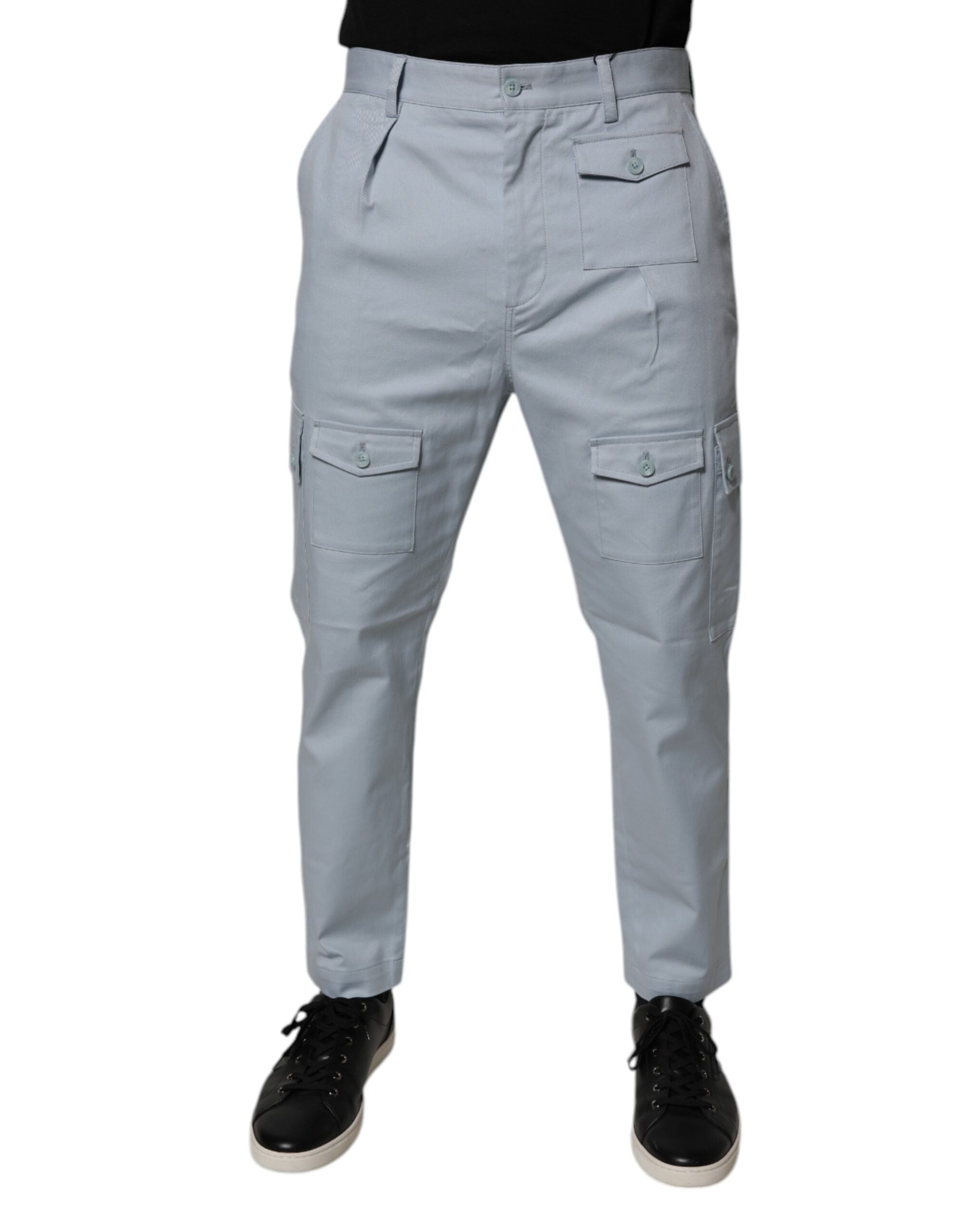Cotton-Elastane Tapered Cargo Pants — Blue