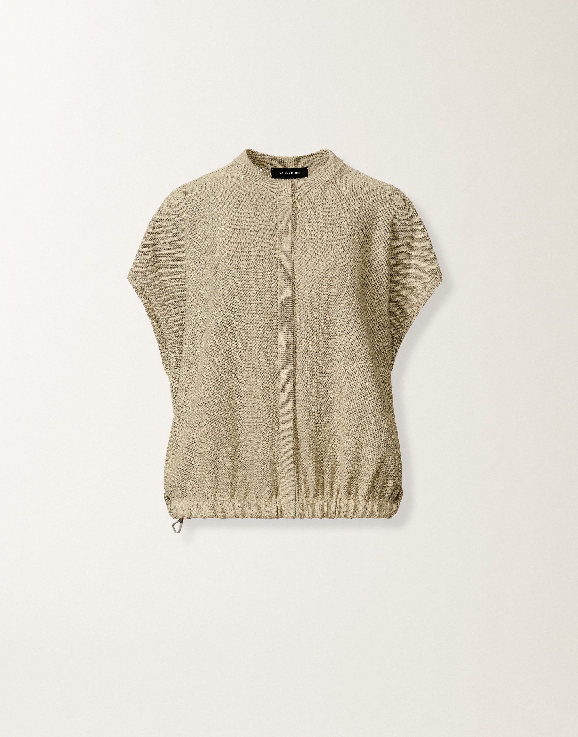 Cotton and linen sweater with sequins, khaki
