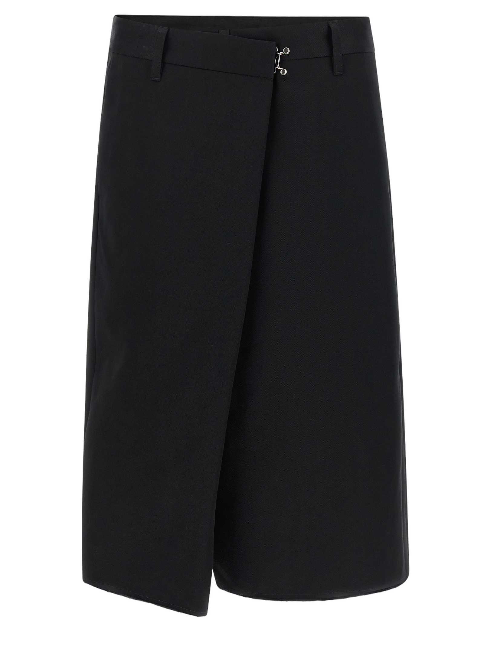 Asymmetrical Wrap-Front Cotton Bermuda Shorts — Black