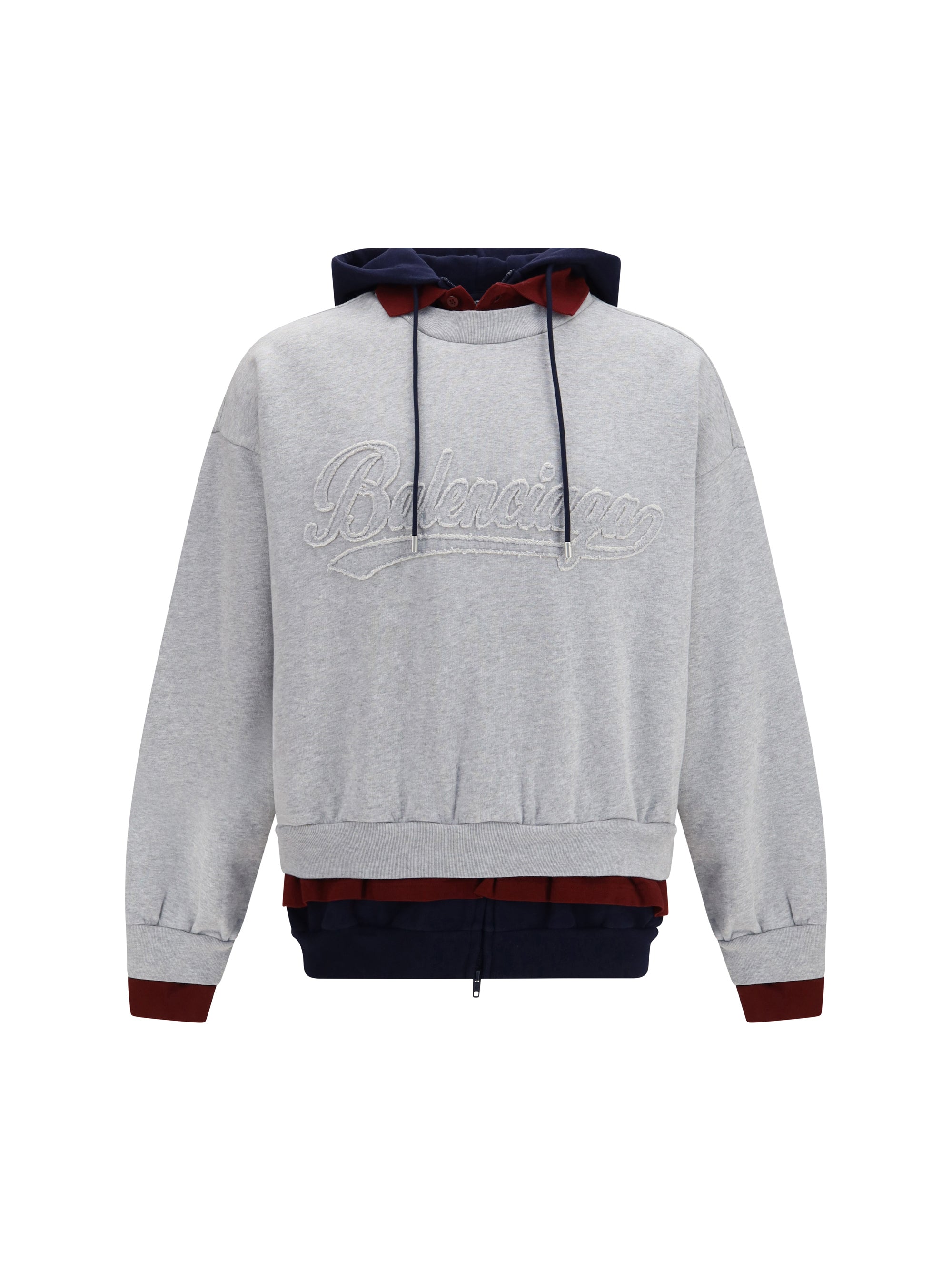 Three-Layer Patchwork Cotton Hoodie — Gray