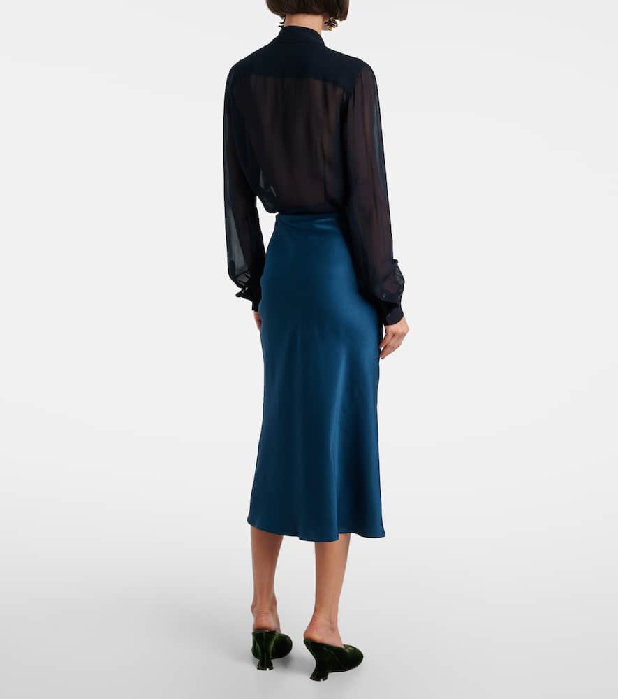 Gathered satin midi skirt
