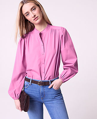 Ann Taylor Weekend Embroidered Collar Blouse