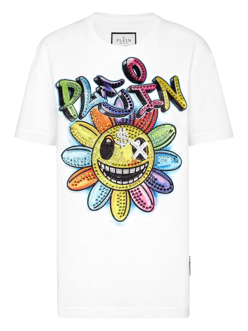 Crystal-embellished flower t-shirt - White