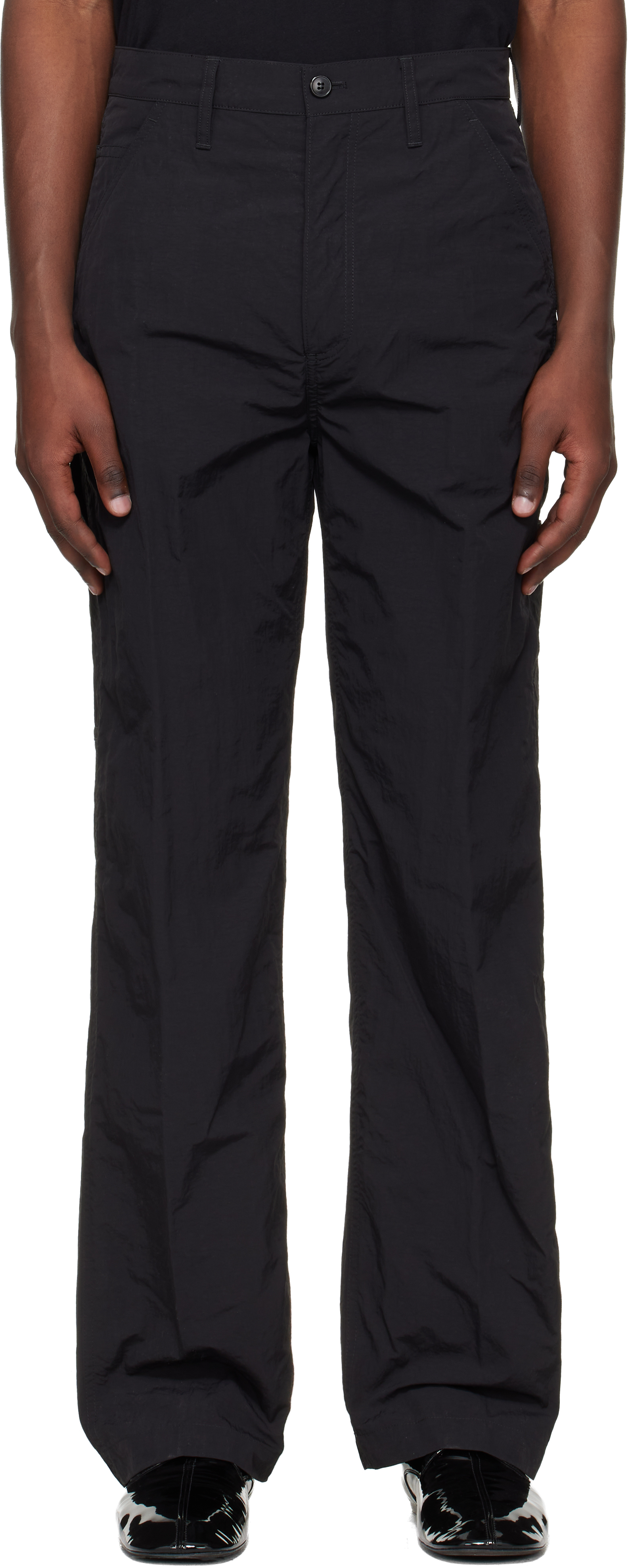 Black Crinkle Cargo Pants