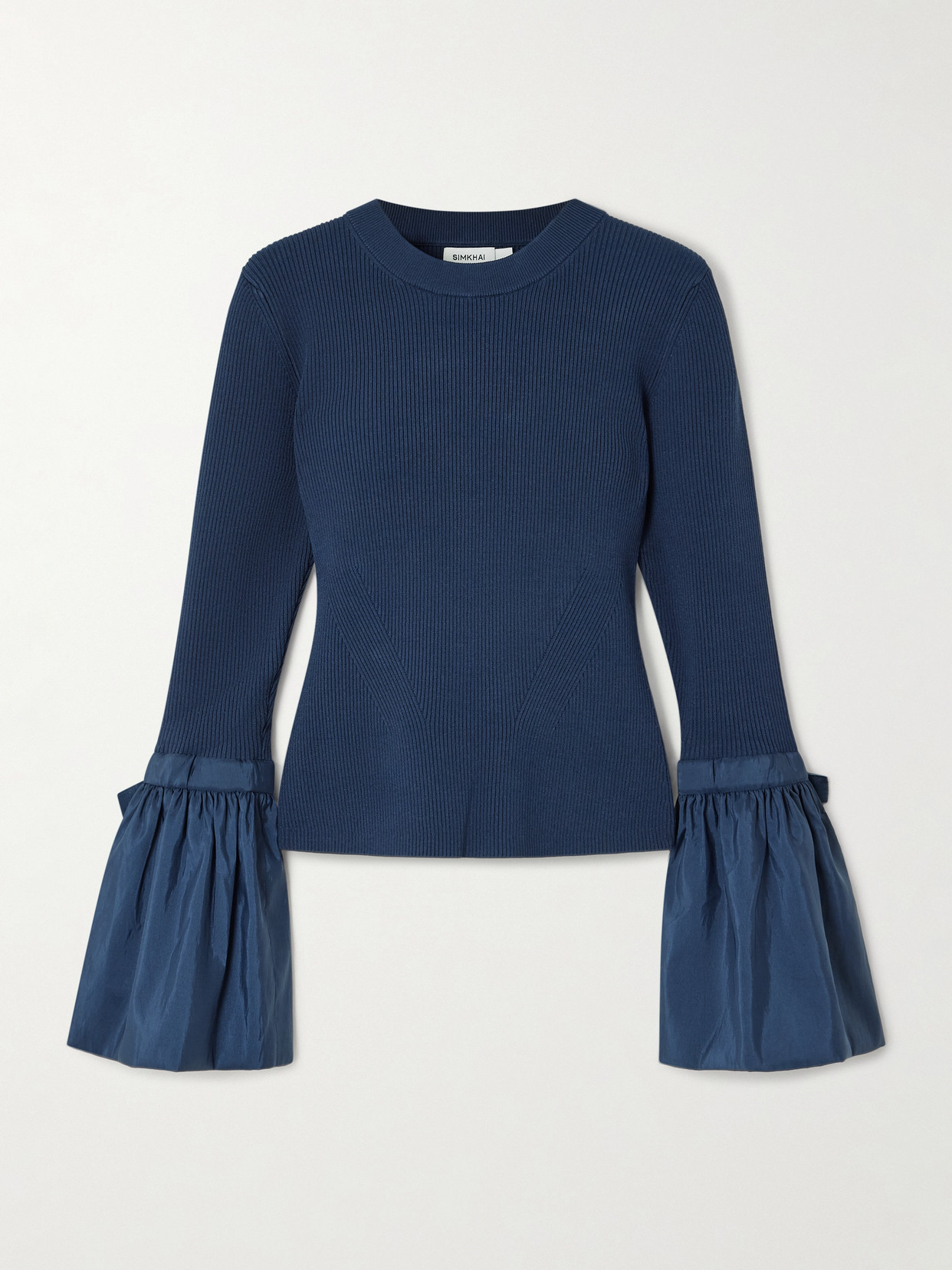 Agata Taffeta-trimmed Ribbed-knit Sweater - Blue
