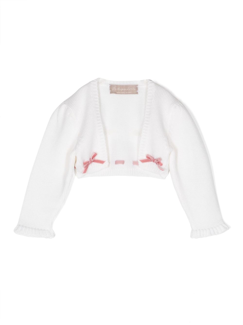 Bow-detail cropped knitted cardigan - White