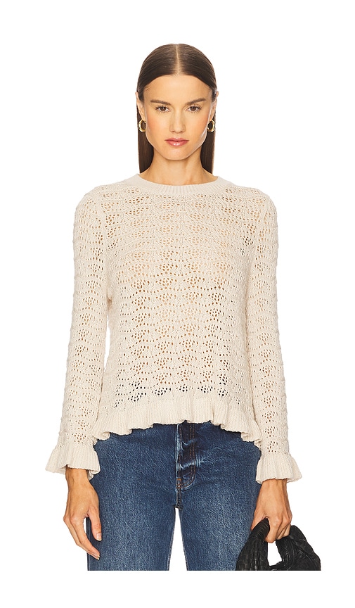 Autumn Cashmere Pointelle Ruffle Edge Crew Top in Neutral. M. Also in