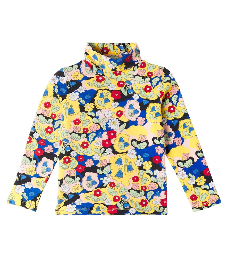 Floral cotton-blend turtleneck top