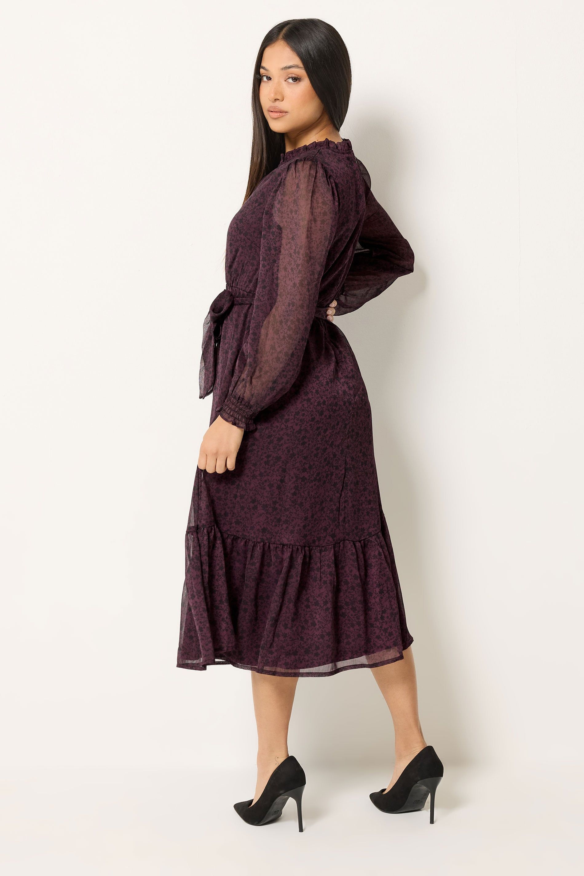 M&co Petite Ruffle Midi Dress In Purple