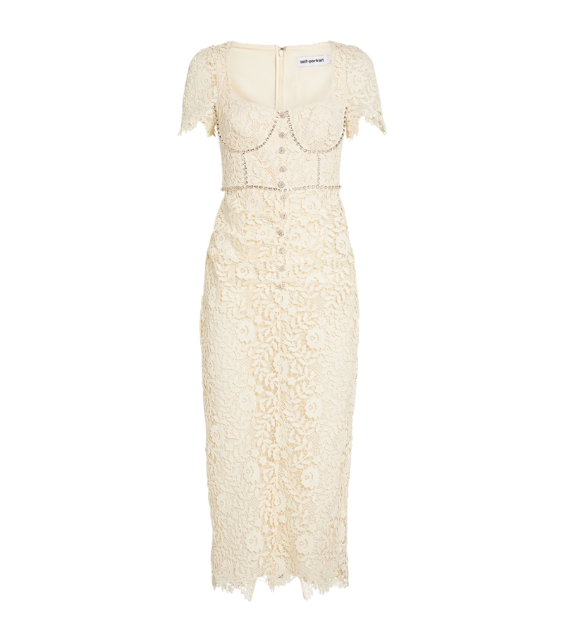셀프포트레이트 여성 크리스탈 장식 미디 드레스