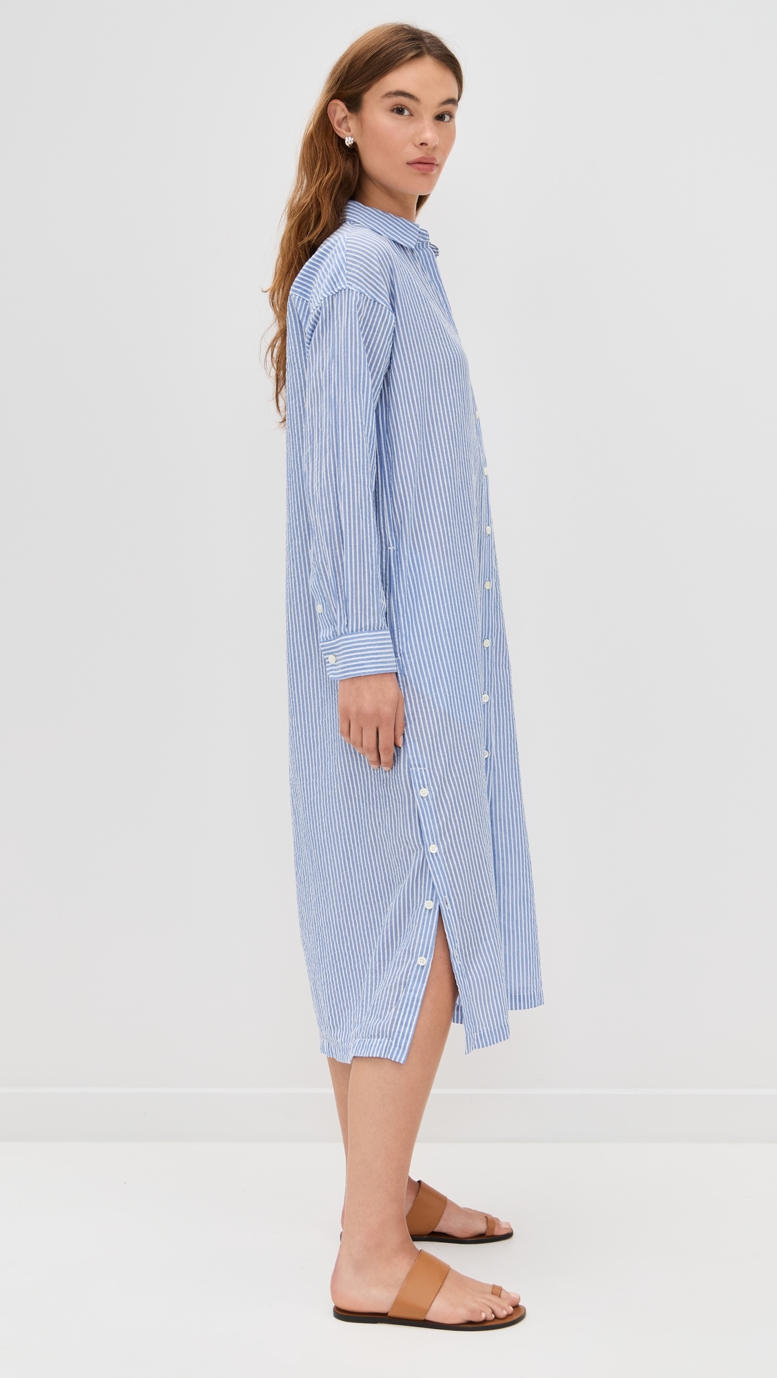 Kerry Shirtdress In Seersucker Stripe Blue/White