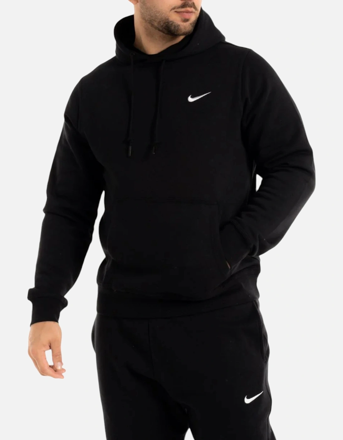 Men's Nike 611457 Mens Fleece Hoodie Swoosh Logo Overhead Hoody Pullover Sweatshirts - Black