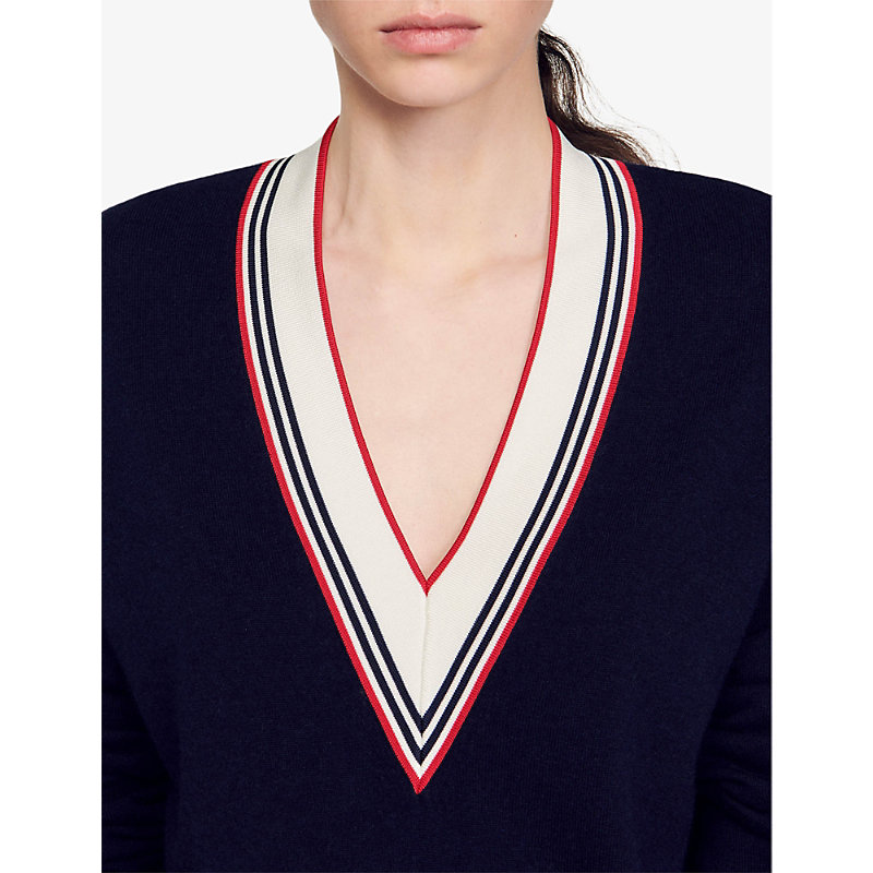 Womens Bleus V-neck Relaxed-fit Wool and Cashmere-blend Jumper