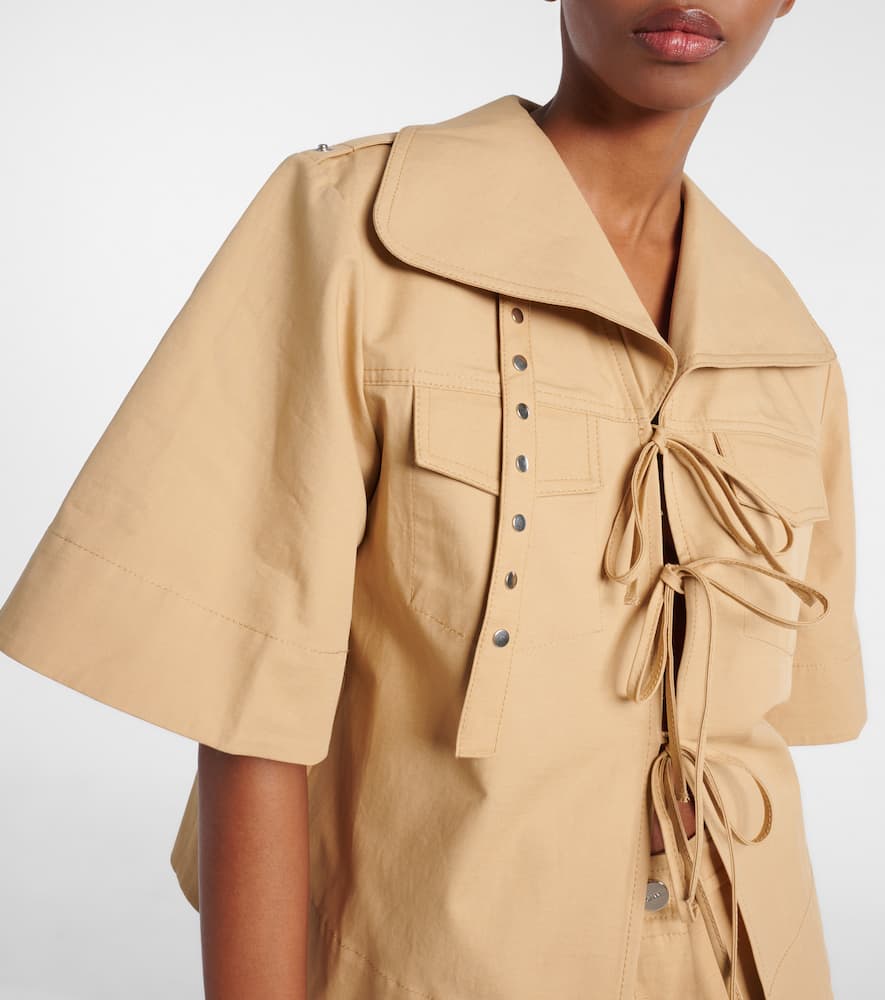 Bow-detail cotton and linen top