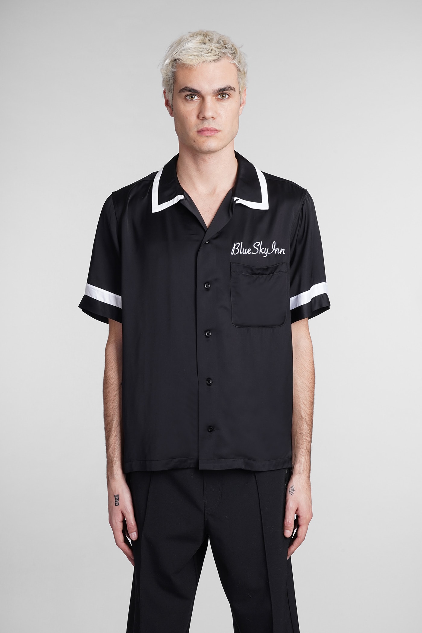 Contrast-trim embroidered logo shirt - Black