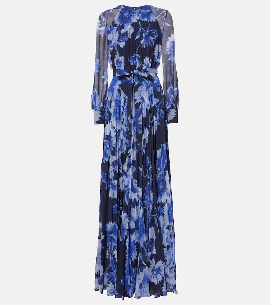 Floral pleated voile gown