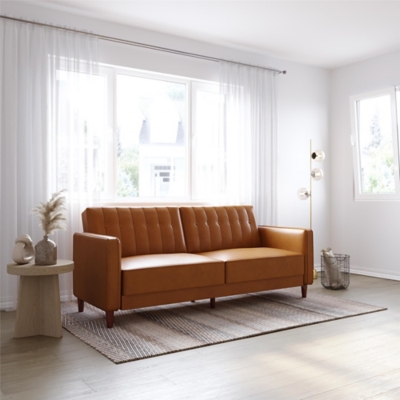Atwater Living Lenna Faux Leather Tufted Futon, Camel