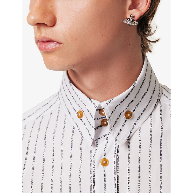 Mens Platinum/blck Dia Diamante Heart Orb-embellished Platinum-plated Brass Earring