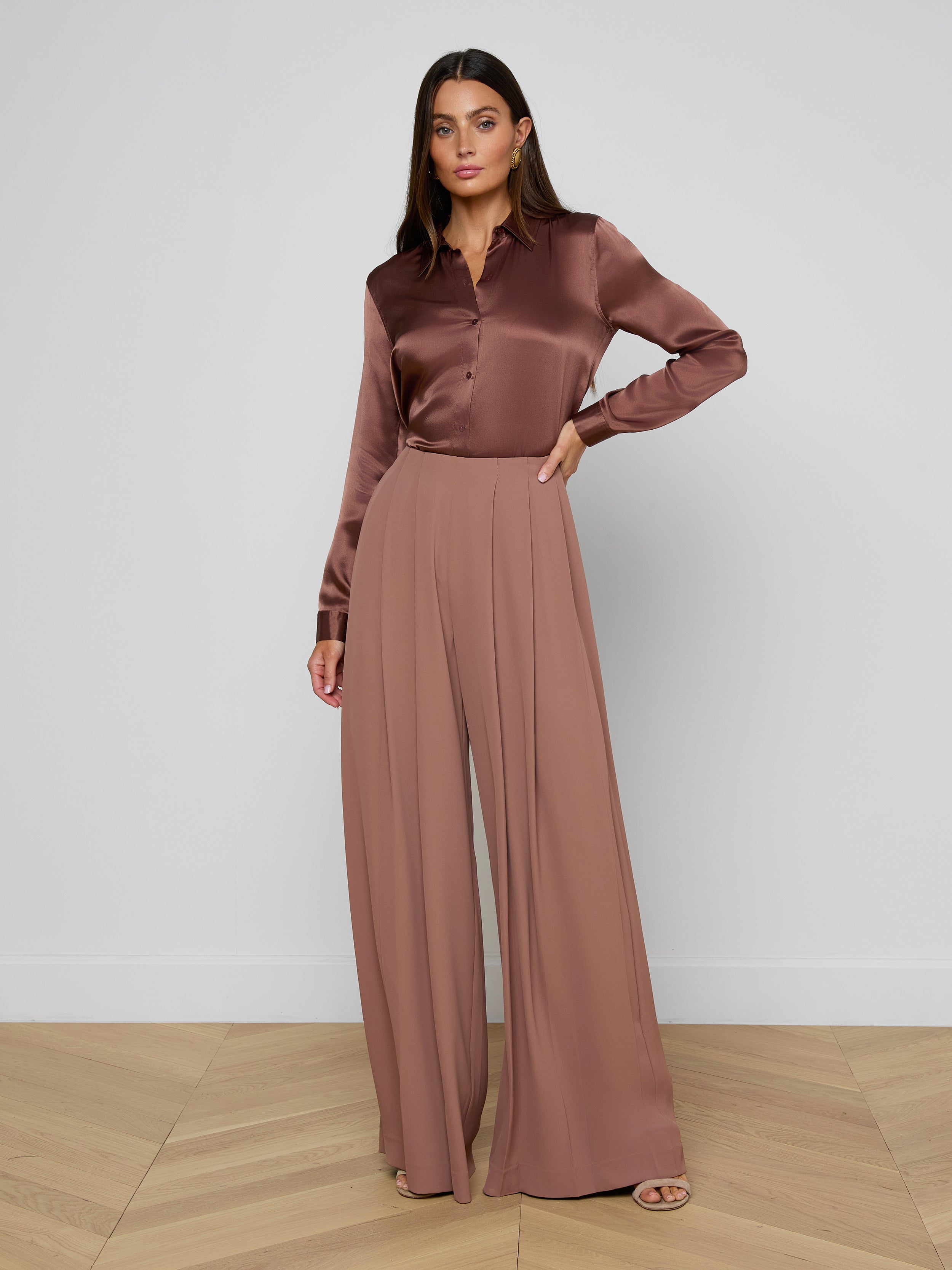 Nova Pleated Wide-Leg Pants In Light Mink
