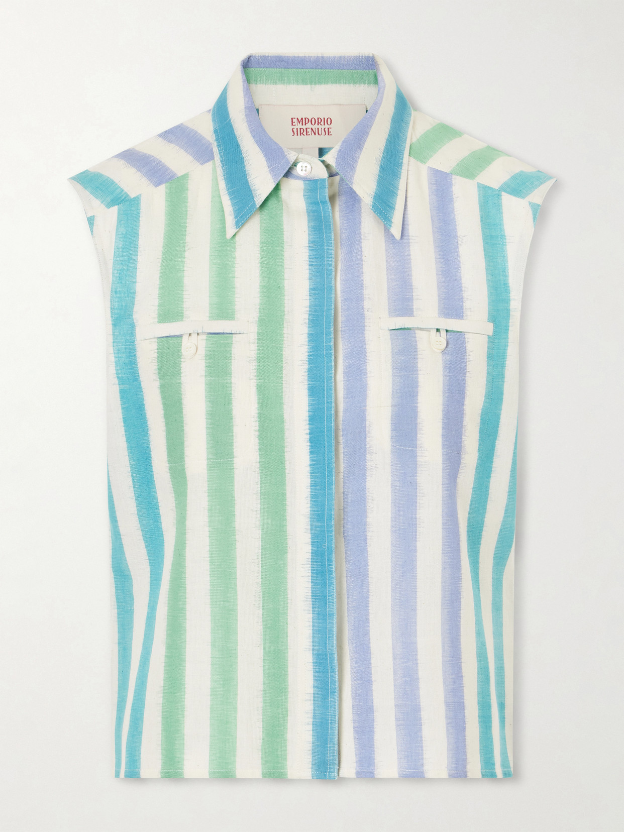 Ylenia Ikat Striped Cotton Shirt - Blue