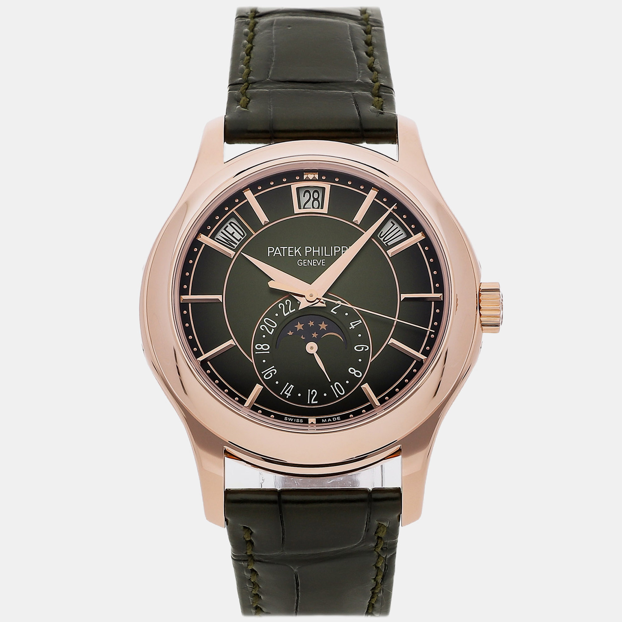 Patek Philippe Complications Annual Calendar Moonphase 5205R-011 Green Rose Gold Automatic Men's Wristwatche