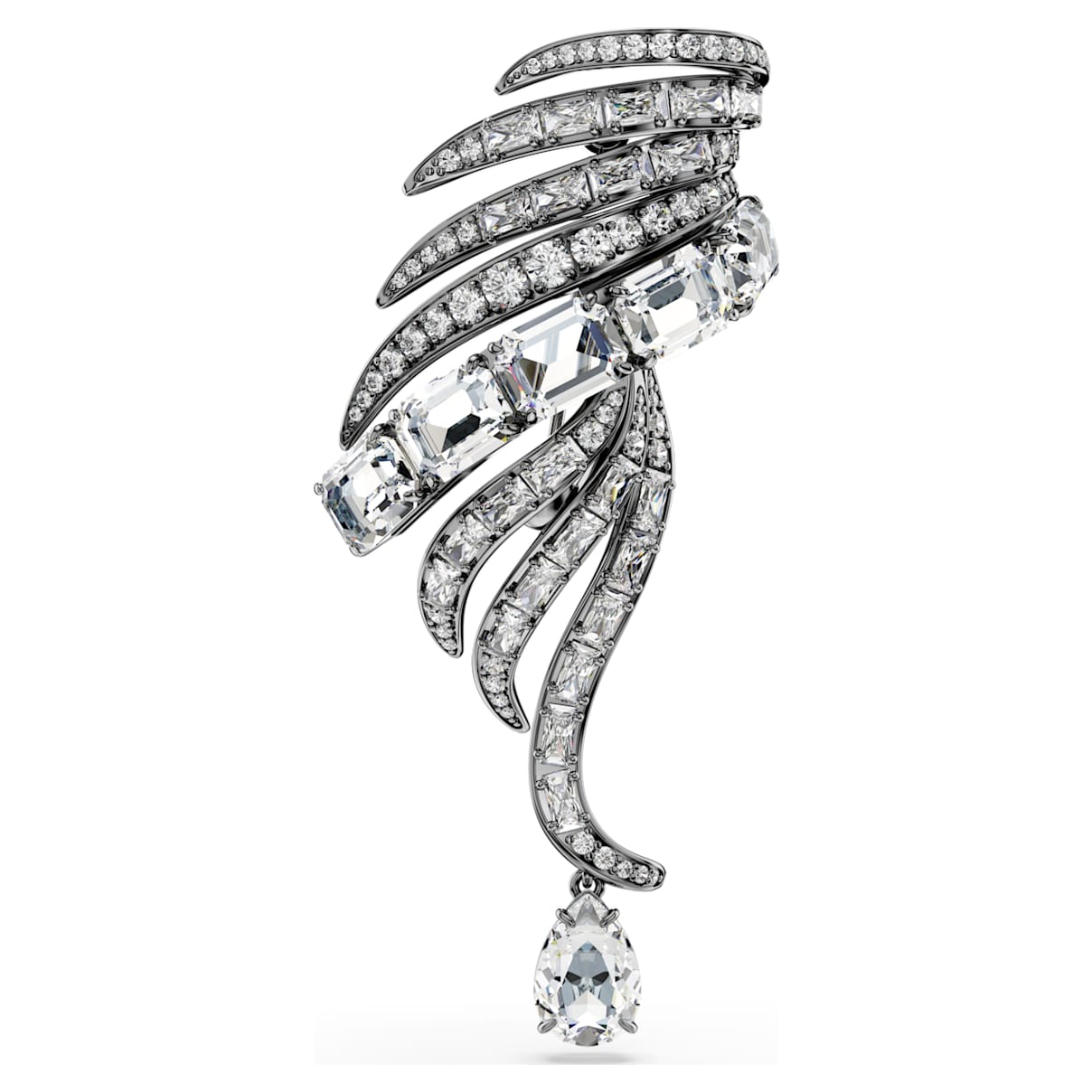 The Vienna Collection brooch, Feather, White, Ruthenium plated