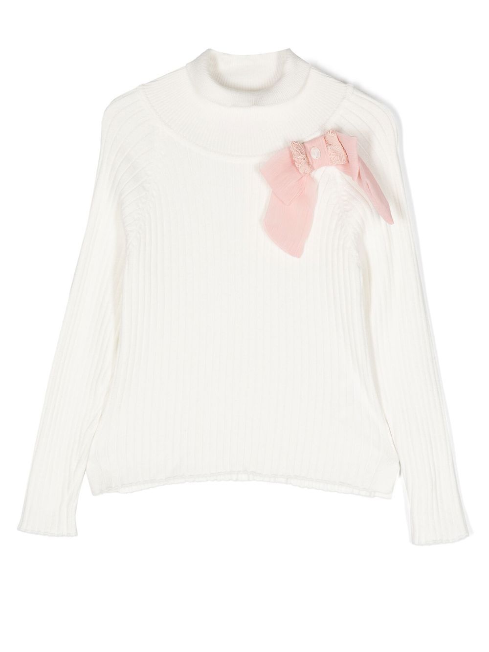 Bow-detail ribbed-knit jumper - White