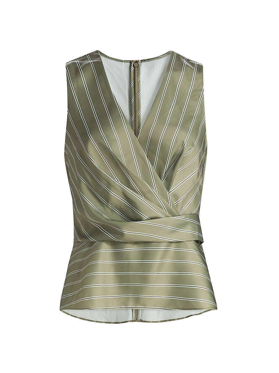 Women's Veronika Striped Draped Sleeveless Top - Safari Green Seaside