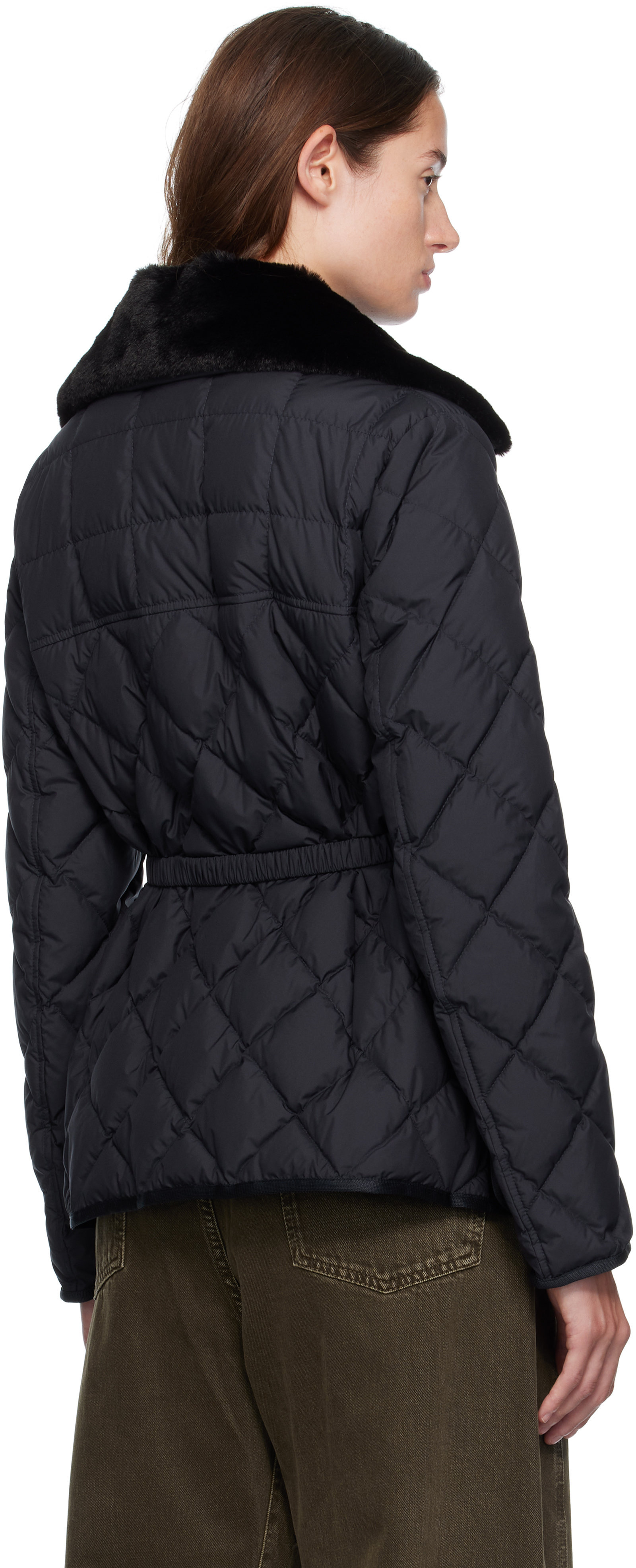Navy Cygne Faux Fur-Trimmed Short Down Jacket