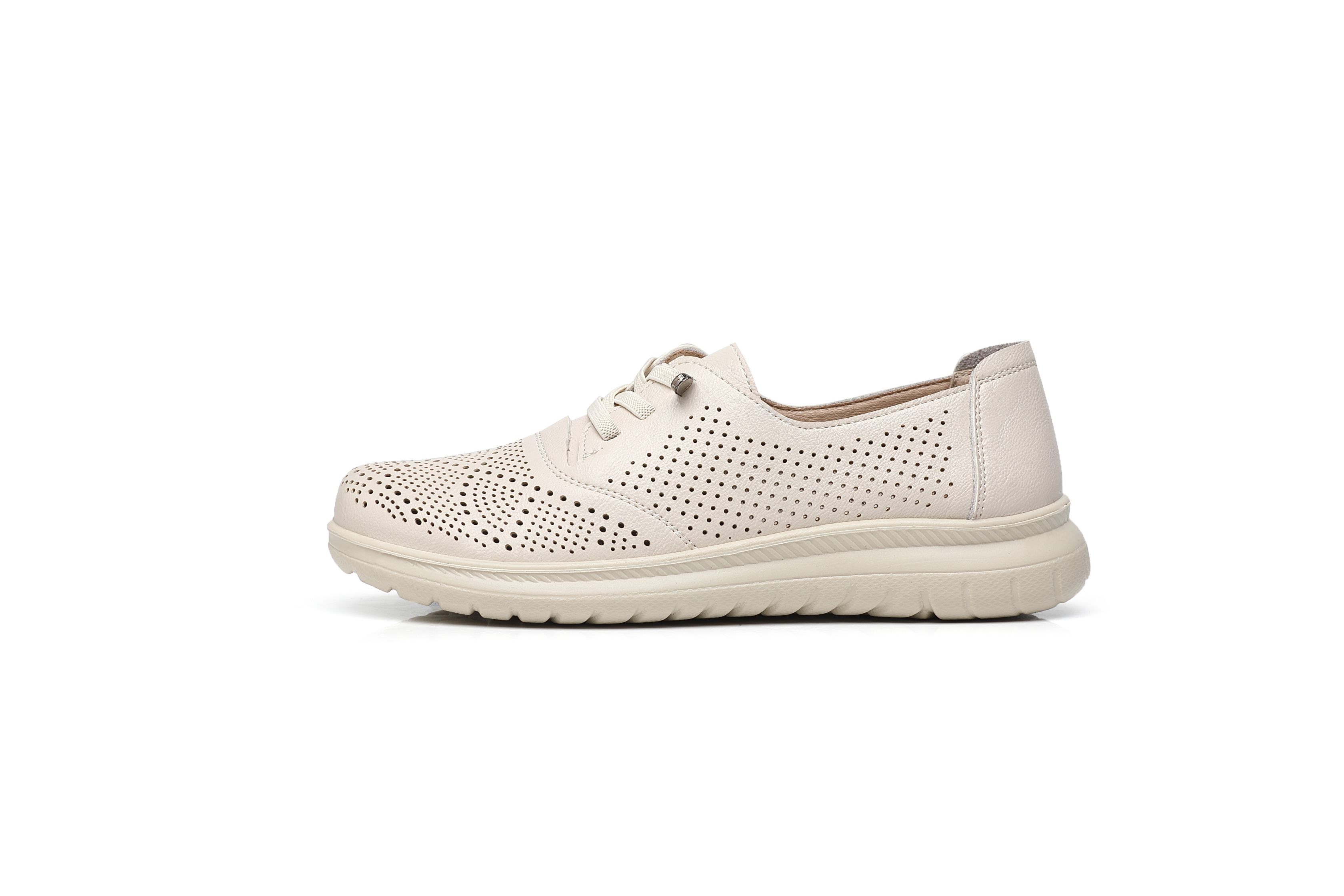 Ivachy Hollow Out Perforated Lace Up Loafers Flat Shoes In Beige
