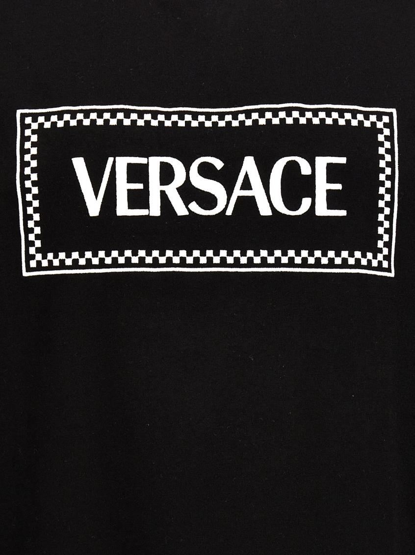 Black Crewneck T-shirt With Contrasting Logo Lettering Print In Cotton Man