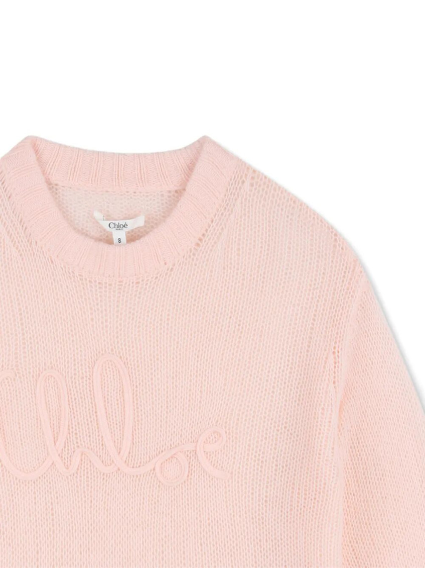 Girls Light Pink Full Sleeves Sweater