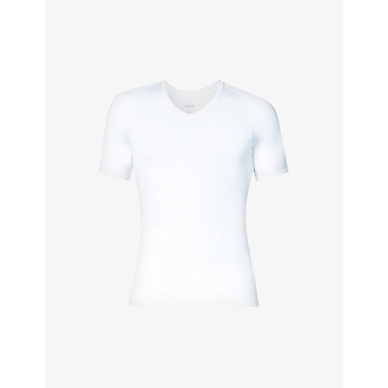 Mens White Ultra-Sculpt Seamless V-neck Stretch-jersey T-shirt 