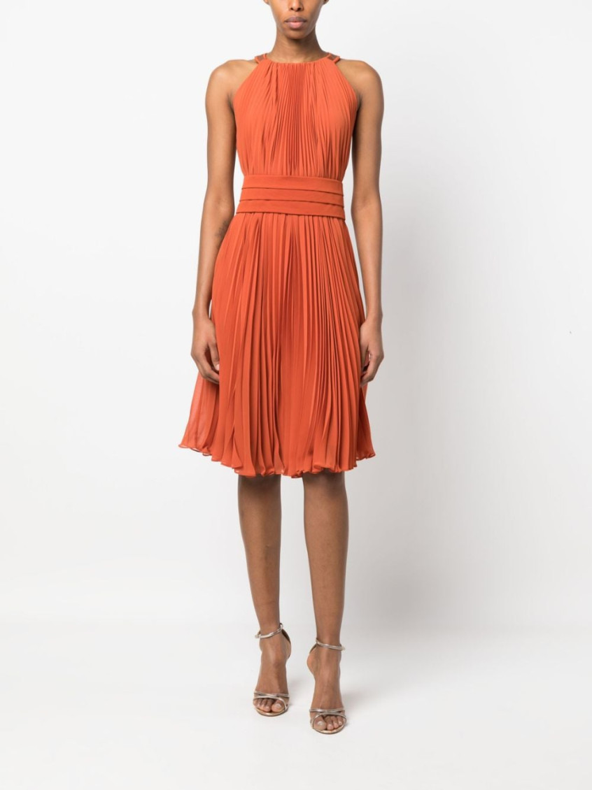 Red Pleaterd Midi Dress