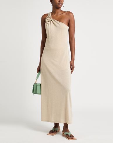 Woman Maxi dress Beige Size 6 Cotton, Polyester, Polyamide, Metallic Polyester, Elastane